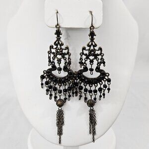Chandelier Earrings with Black Gems